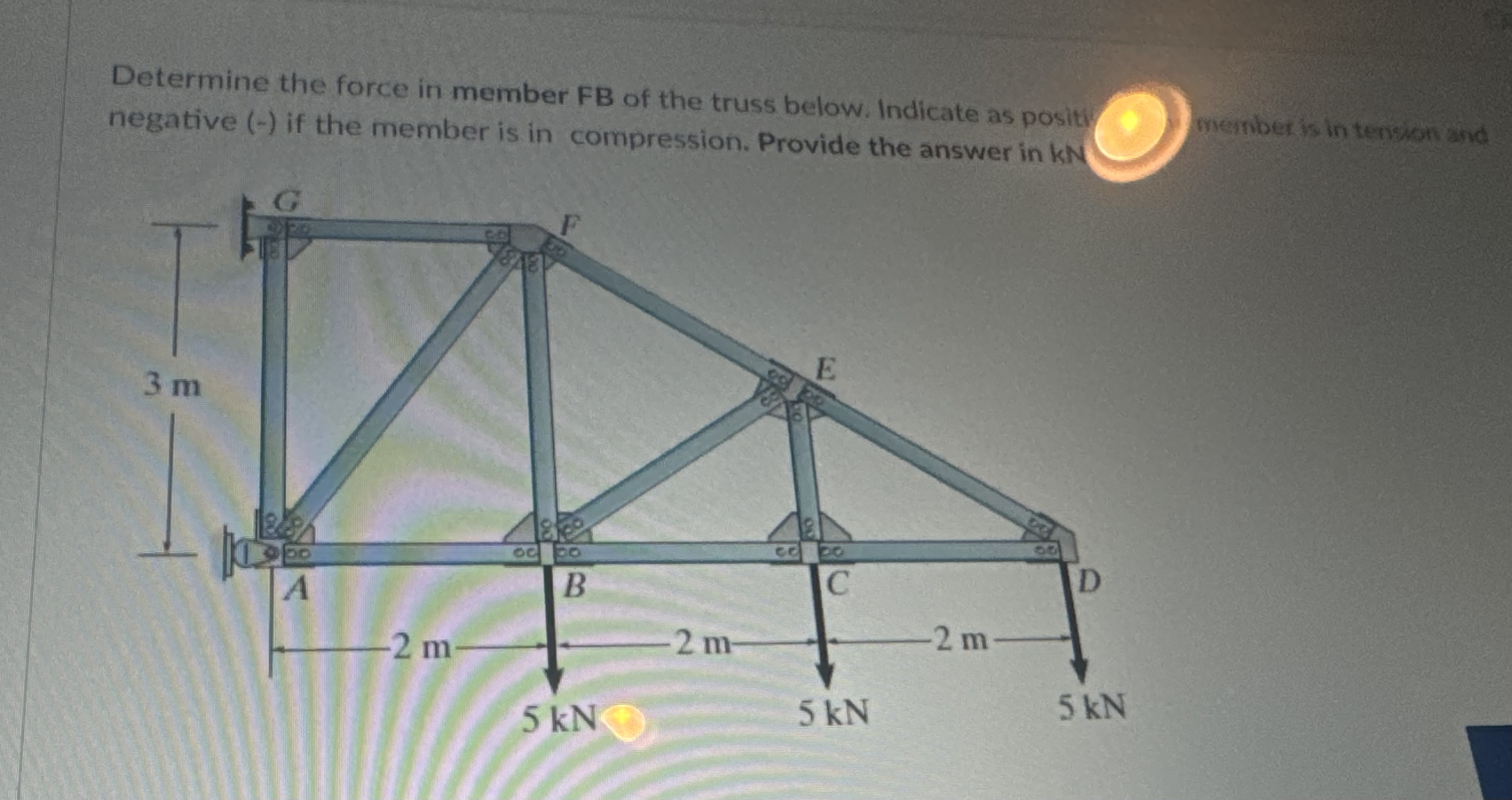 Determine the force in member FB of the truss