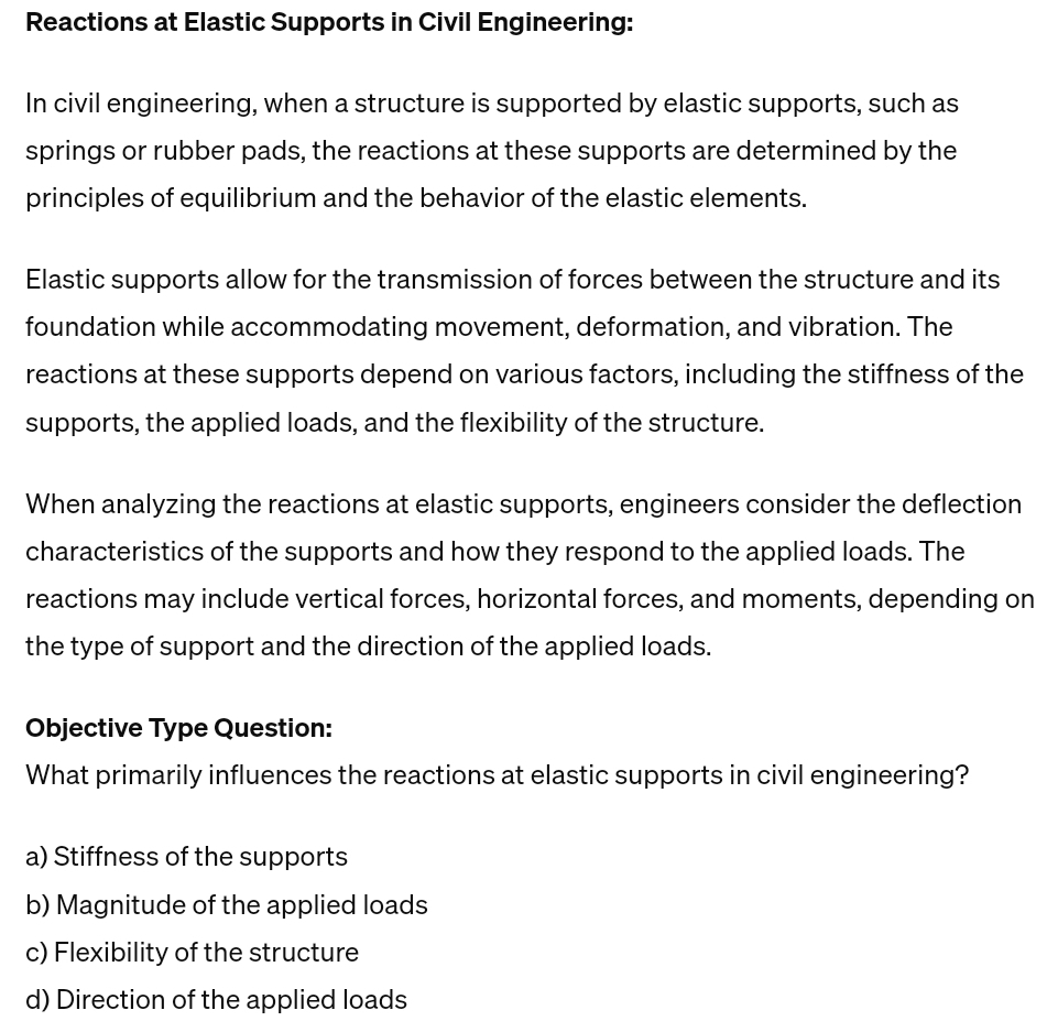 Reactions at Elastic Supports in Civil
