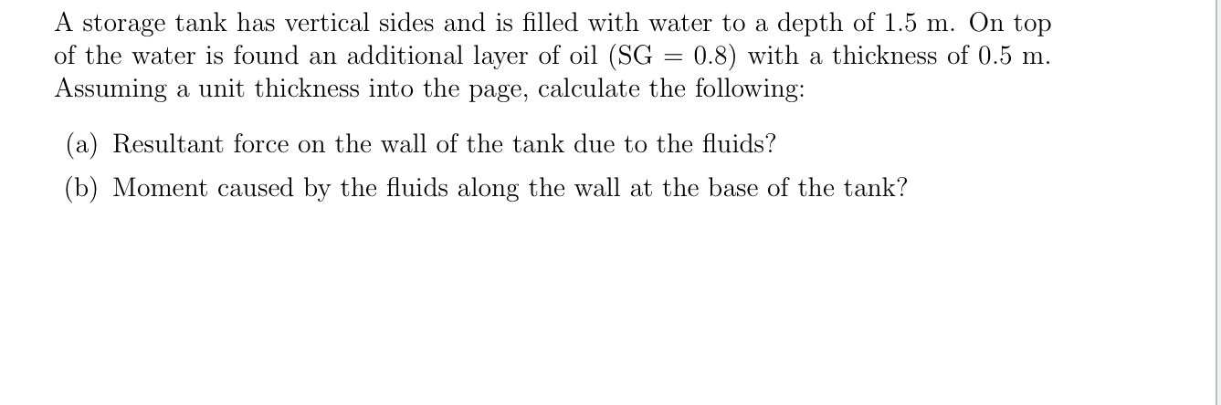 A storage tank has vertical sides and is filled