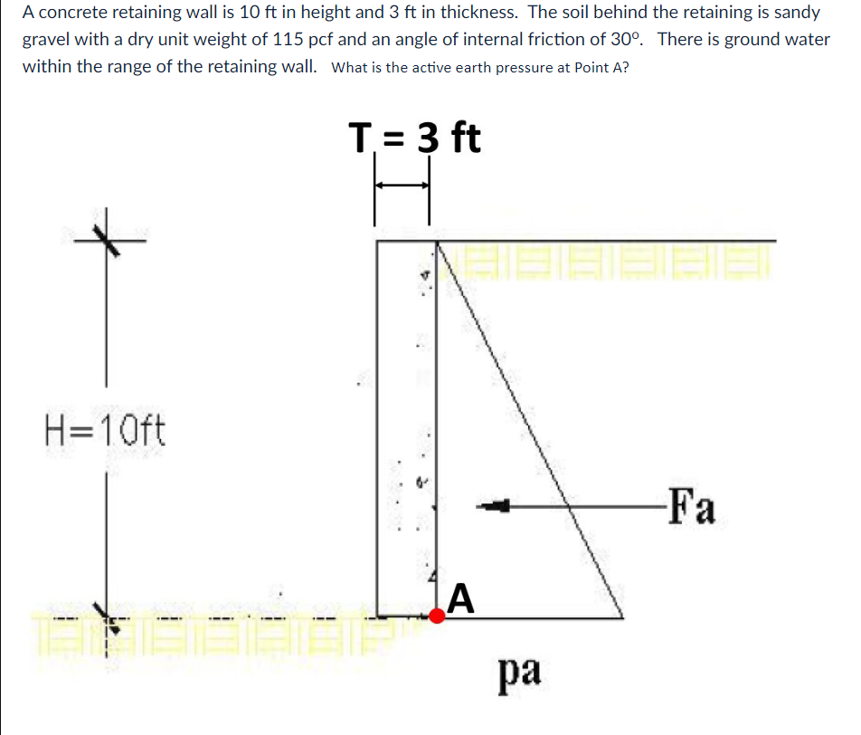A concrete retaining wall is 1 0 f t in height
