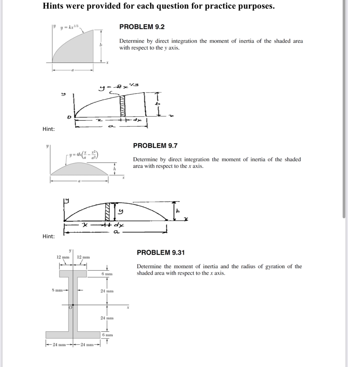 Hints were provided for each question for
