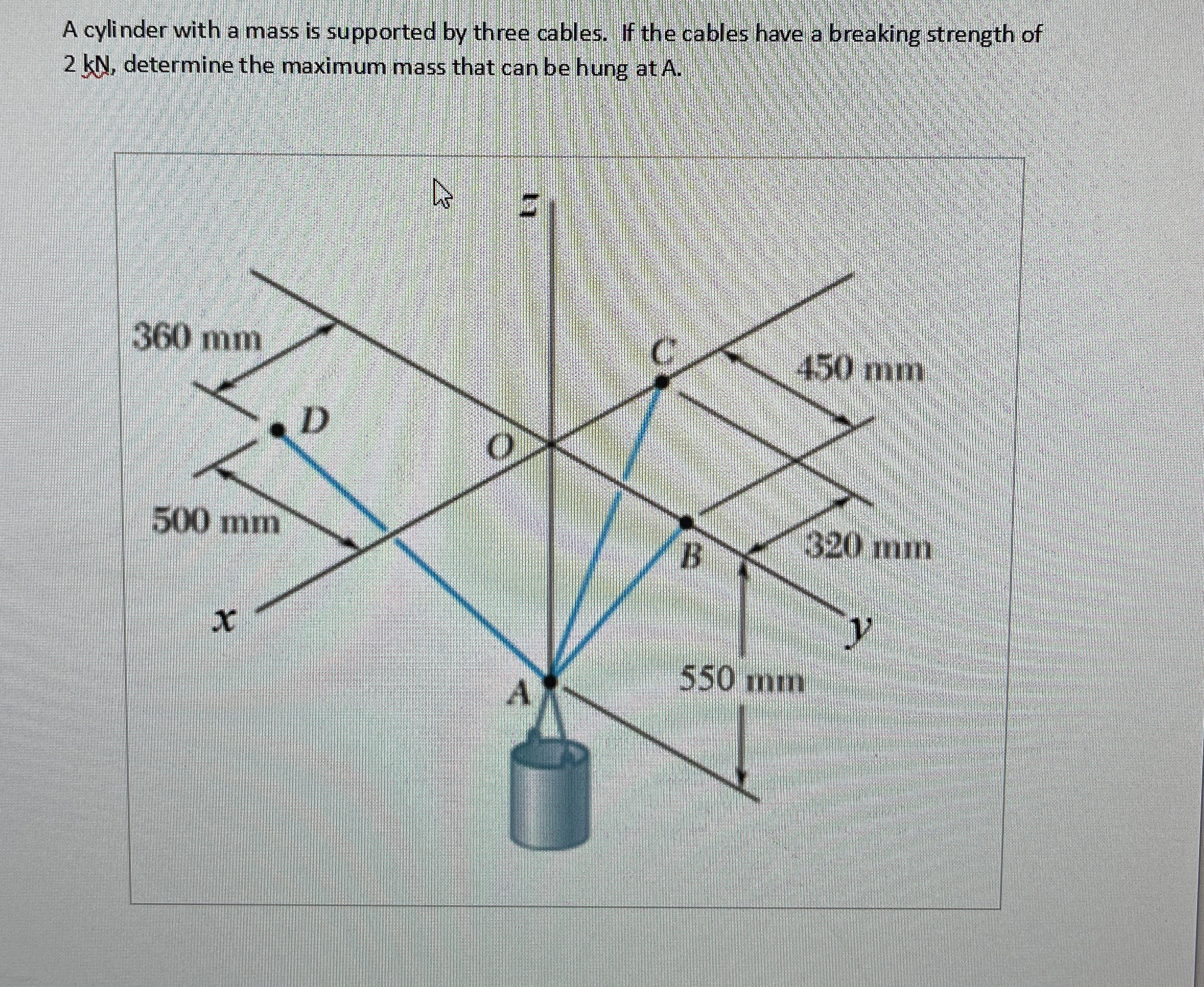 A cylinder with a mass is supported by three