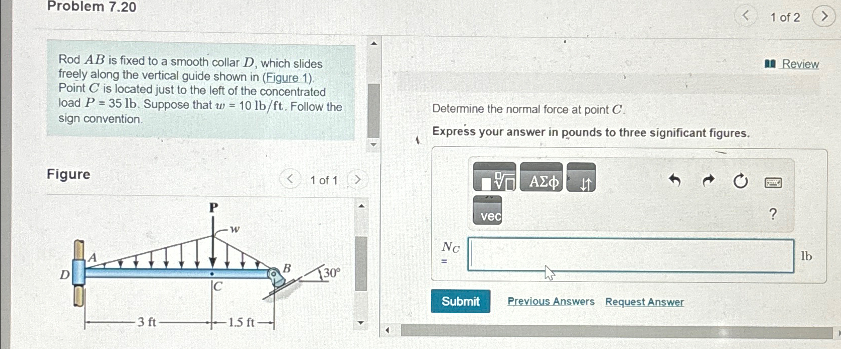 Problem 7 . 2 0 1 of 2 Rod A B is fixed to a