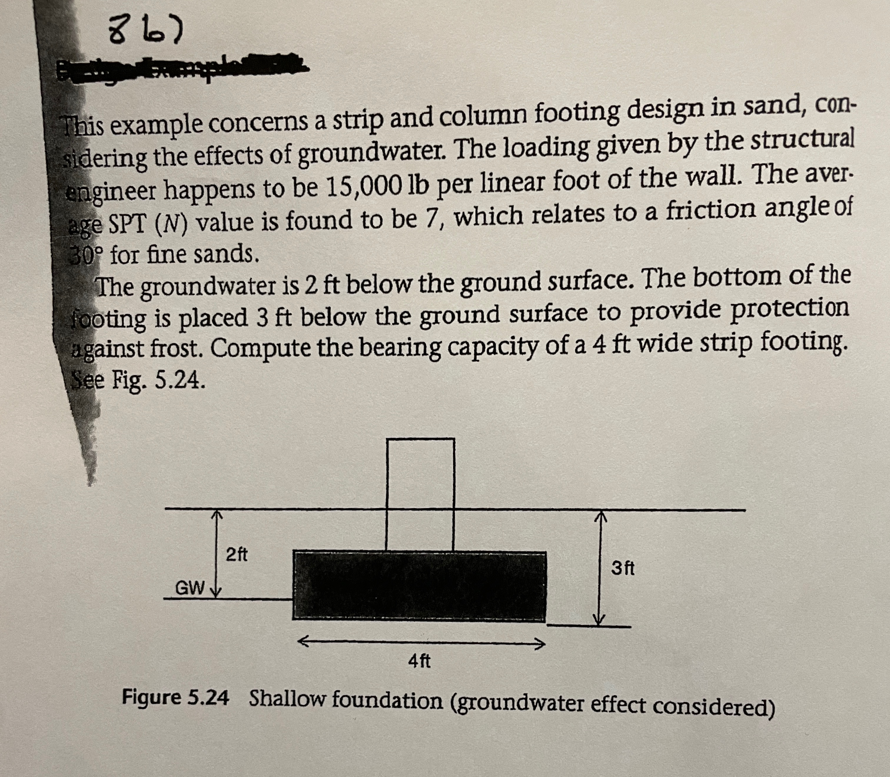 This example concerns a strip and column footing