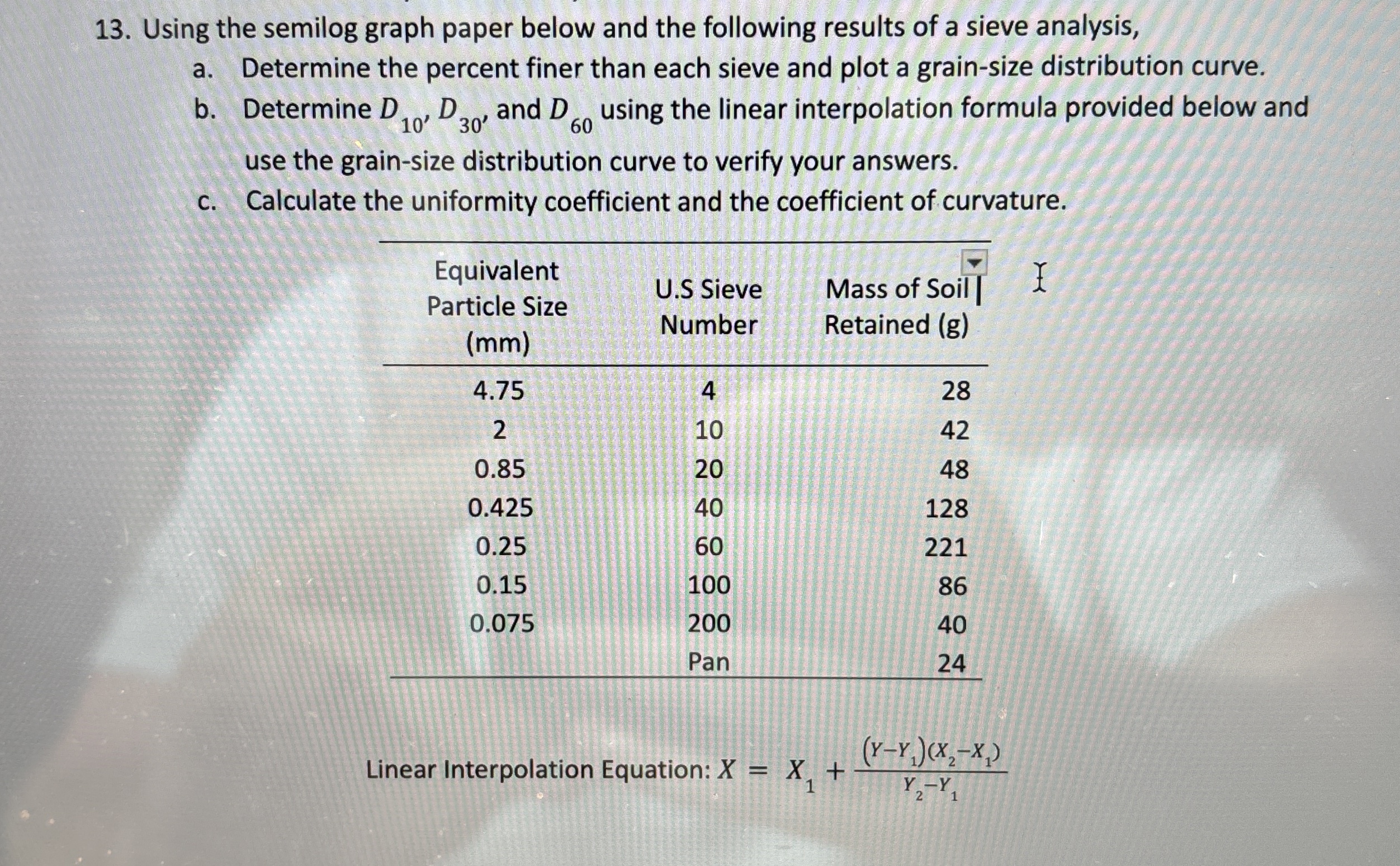 Using the semilog graph paper below and the