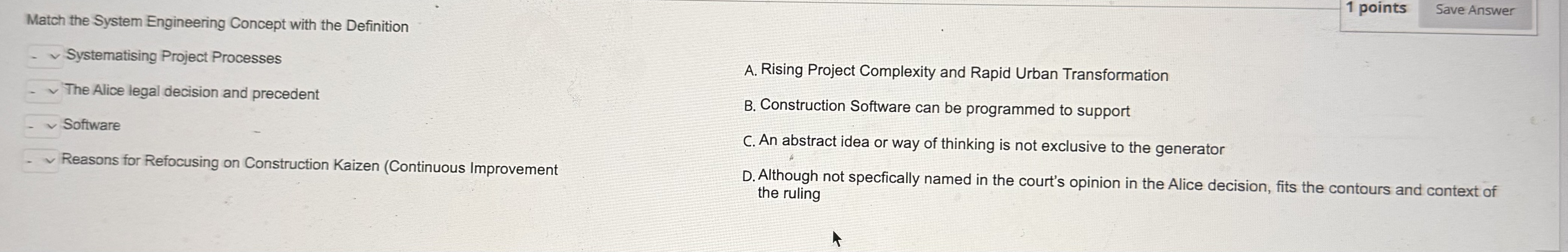Match the System Engineering Concept with the