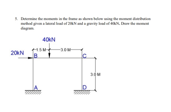 Determine the moments in the frame as shown below