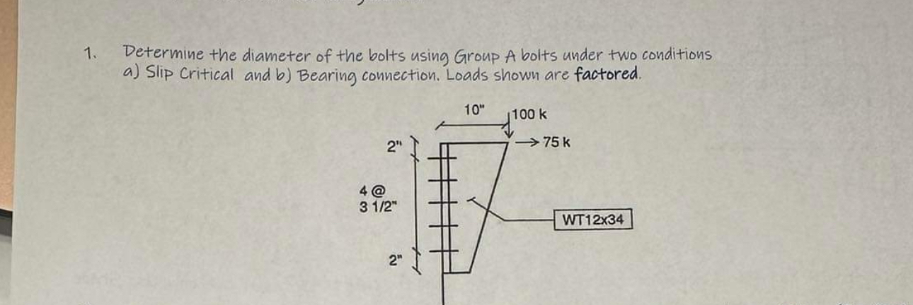 Determine the diameter of the bolts using Group A