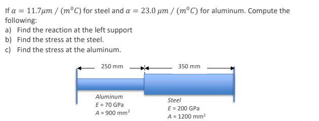 If = 1 1 . 7 m m 0 C for steel and = 2 3 . 0 m m