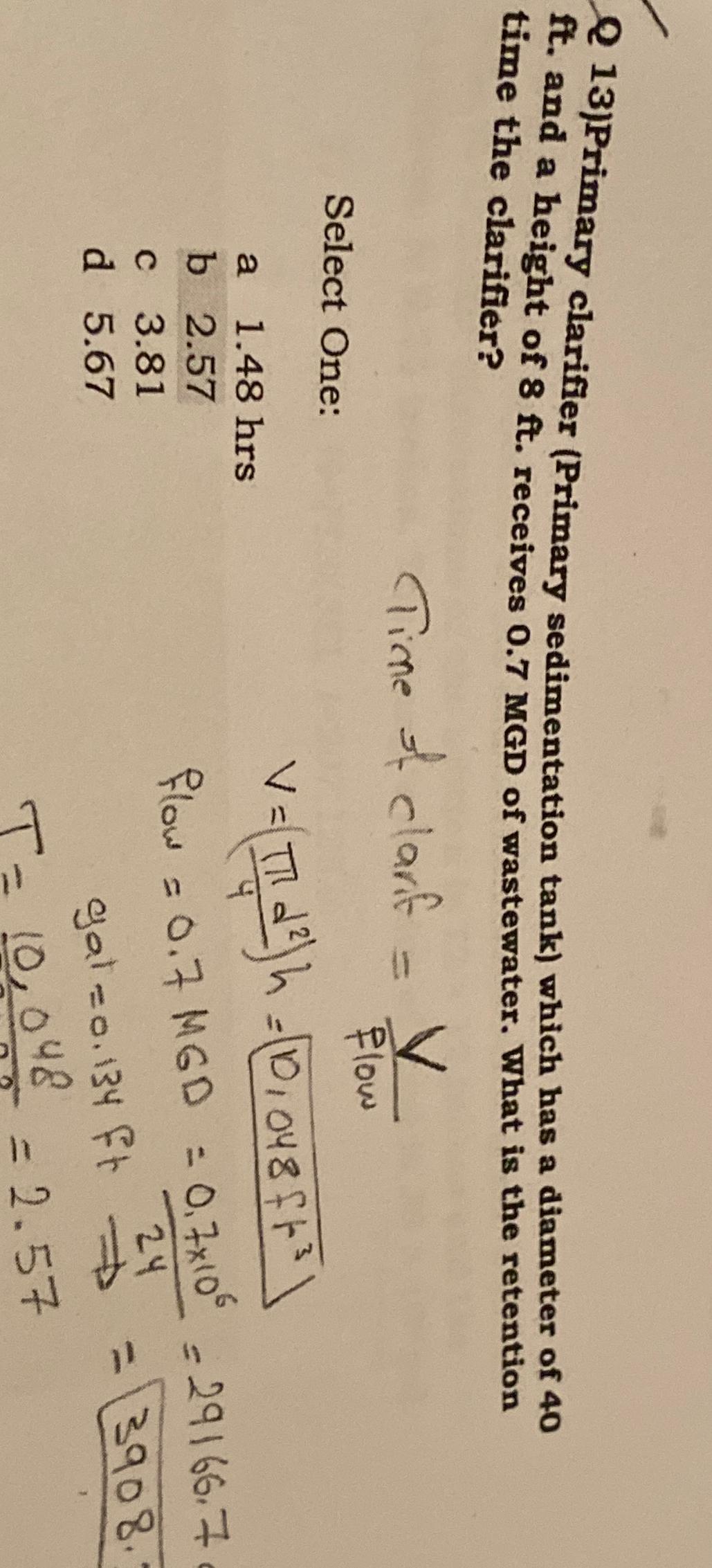 Q 1 3 ) Primary clarifier ( Primary sedimentation