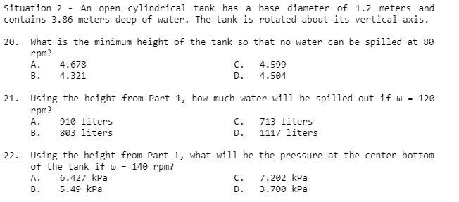Situation 2 - An open cylindrical tank has a base