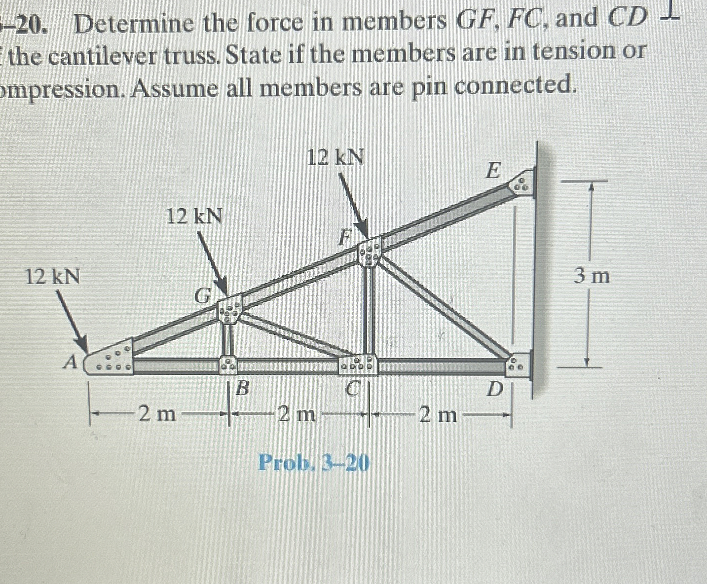 - 2 0 . Determine the force in members G F , F C