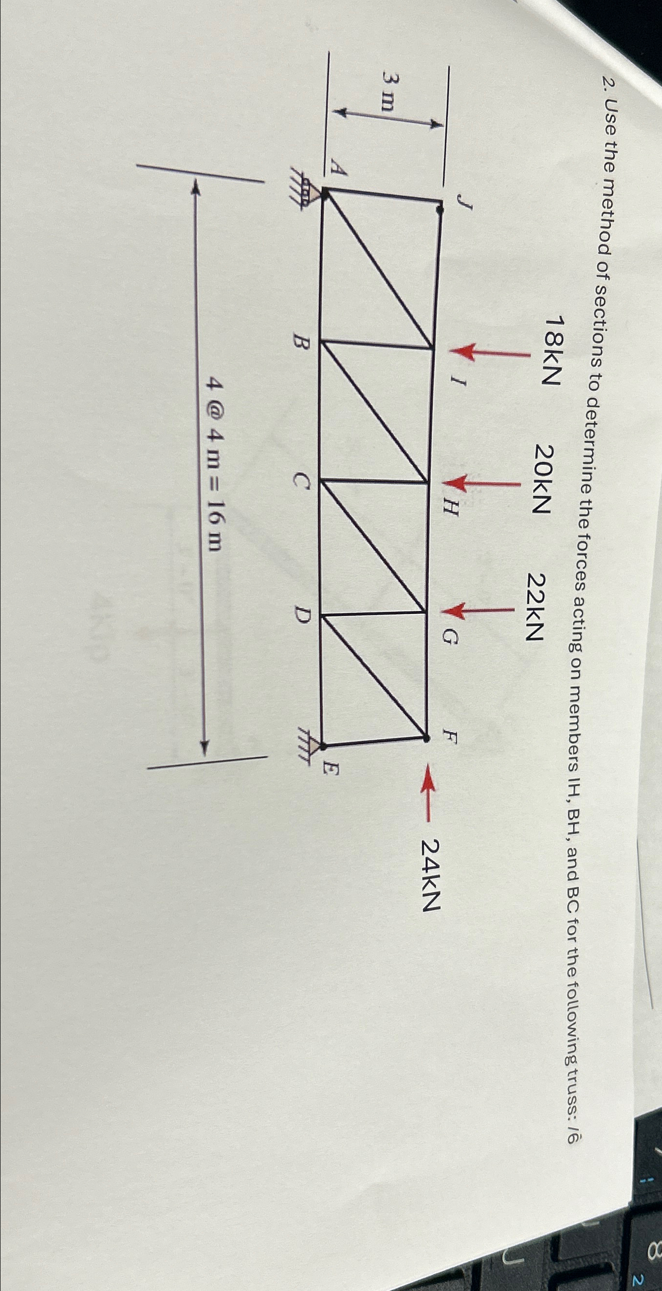 Use the method of sections to determine the