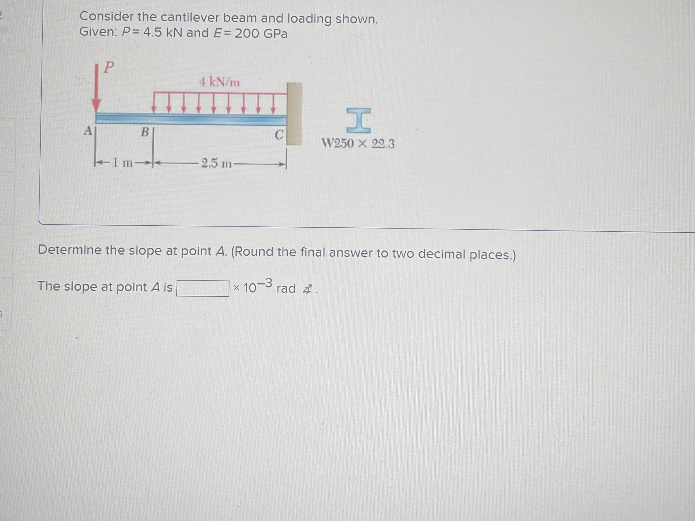 Consider the cantilever beam and loading shown.