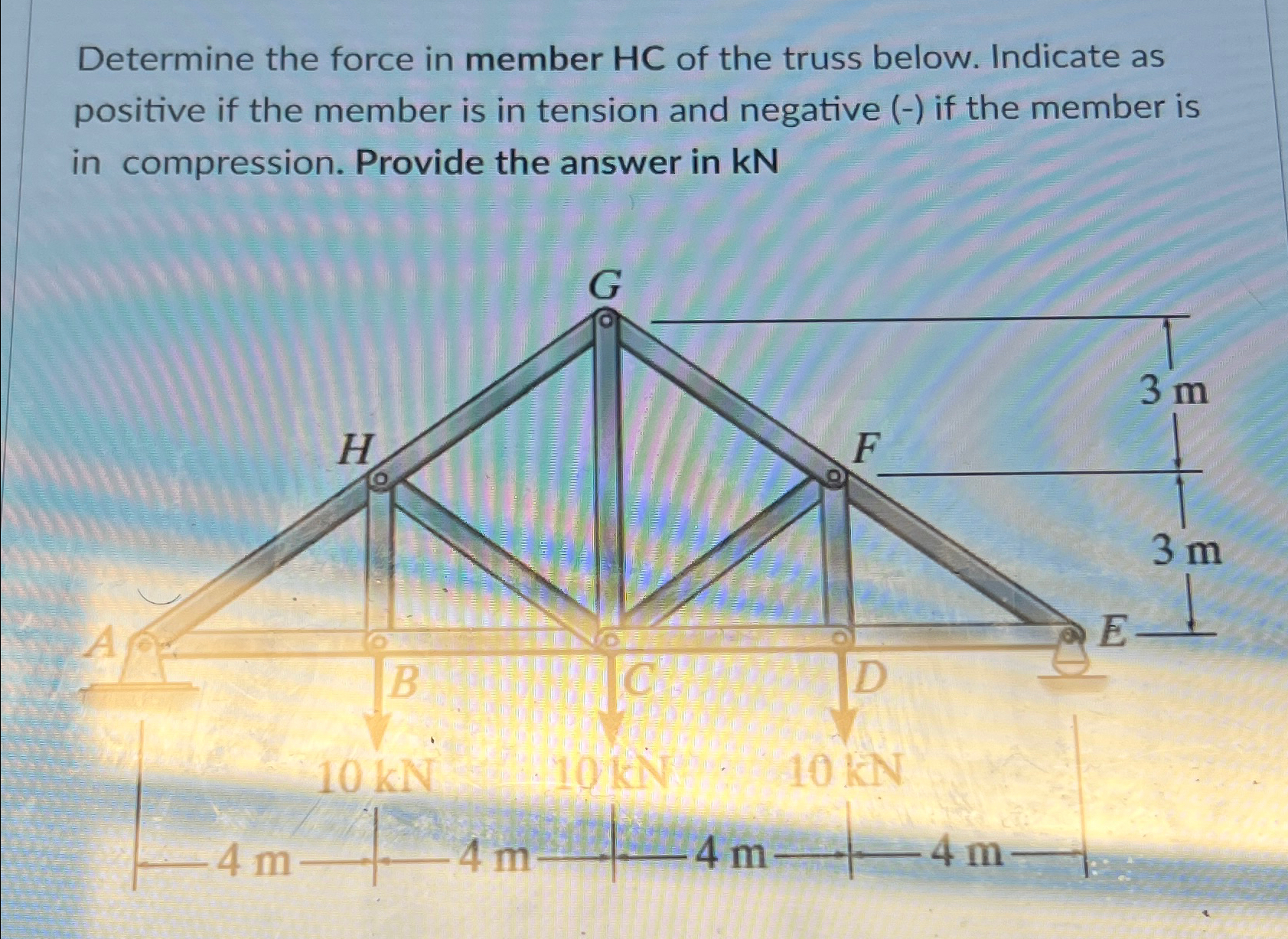Determine the force in member H C of the truss