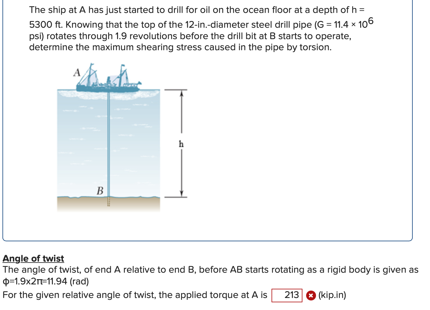 The ship at A has just started to drill for oil