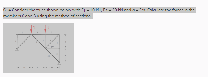 Consider the truss shown below with F 1 = 1 0 k N