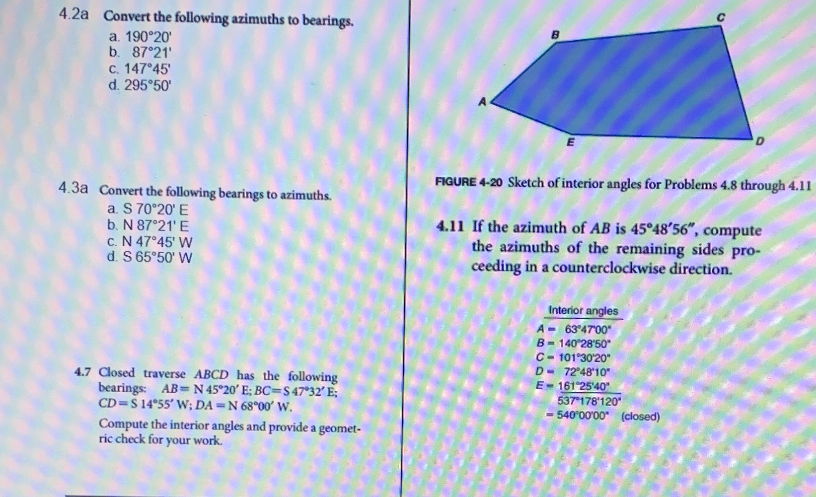 4 . 2 a Convert the following azimuths to