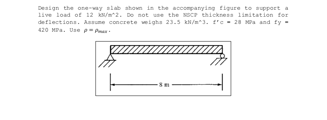 Design the one - way slab shown in the