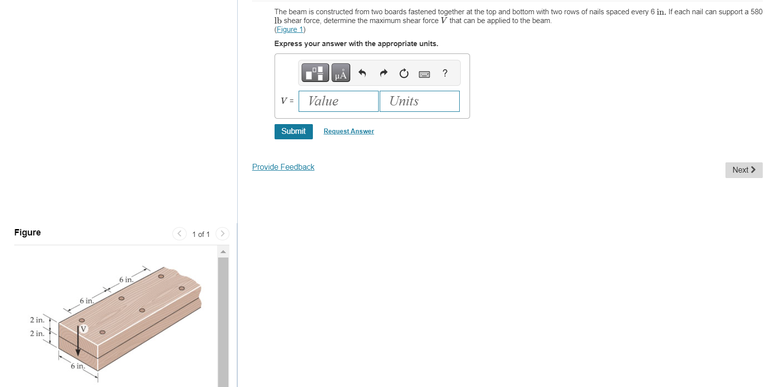 The beam is constructed from two boards fastened