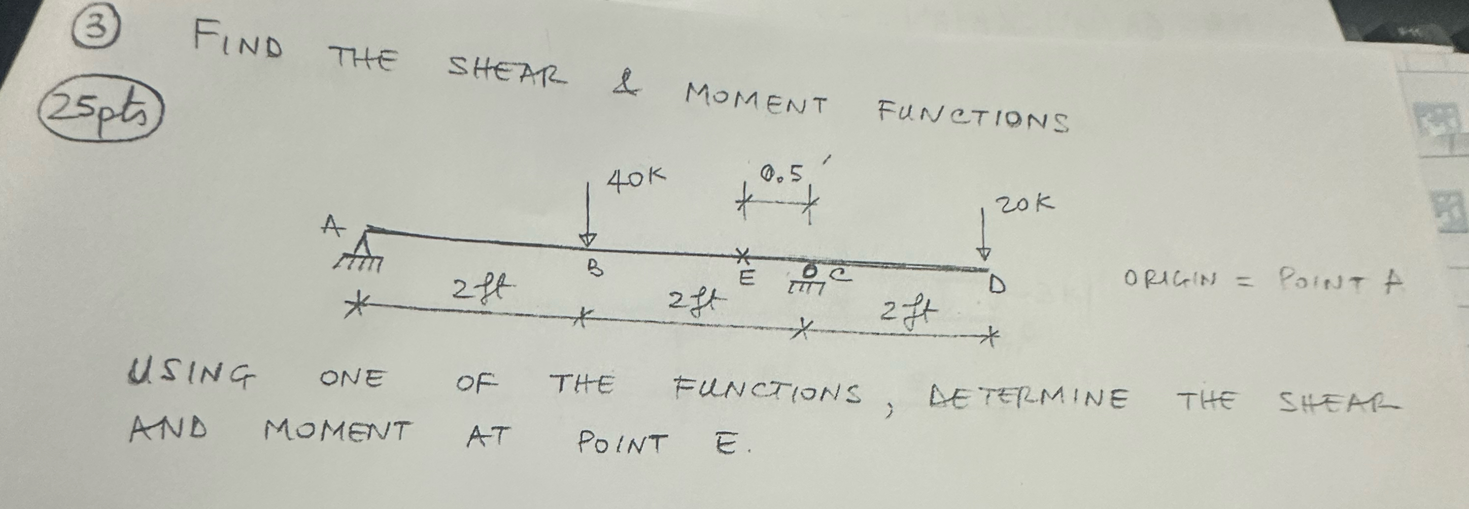 ( 3 ) FIND THE SHEAR & MOMENT FUNCTIONS 2 5 p