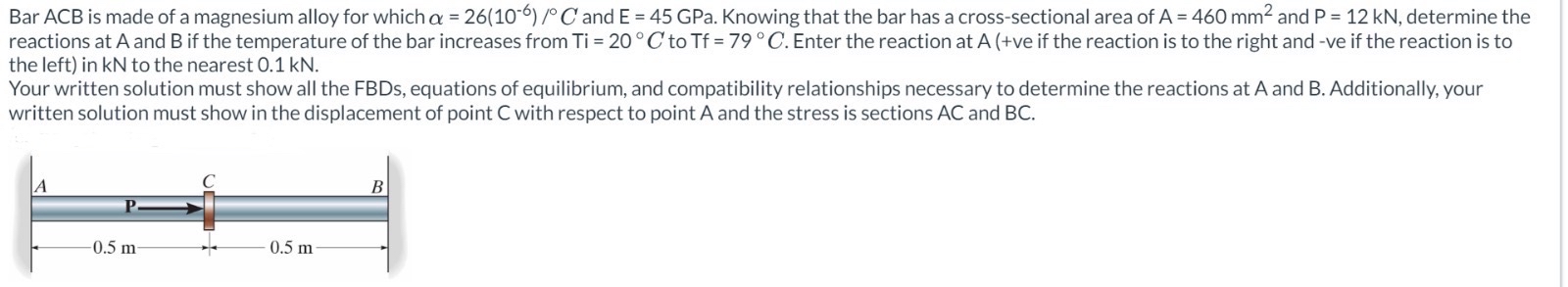 Bar ACB is made of a magnesium alloy for which =