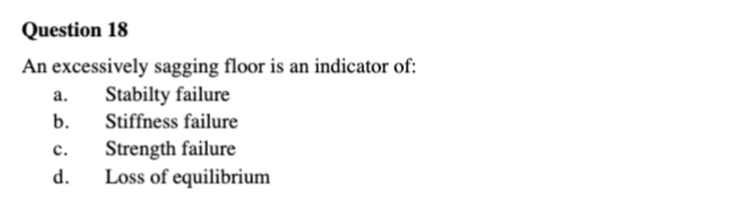 Question 1 8 An excessively sagging floor is an