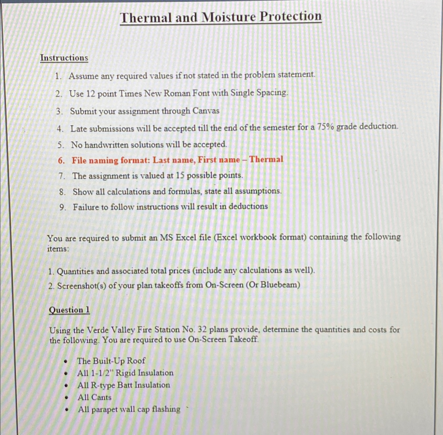 Thermal and Moisture Protection Instructions