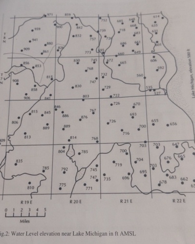 1 . countour hydraulic had values of 5 0 ft . 2 .