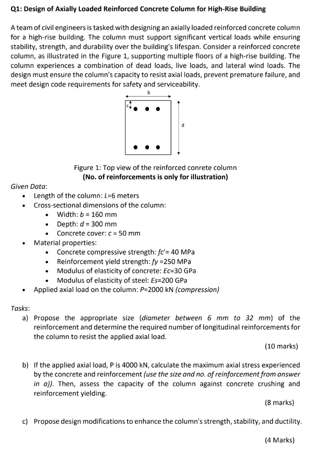 Q 1 : Design of Axially Loaded Reinforced