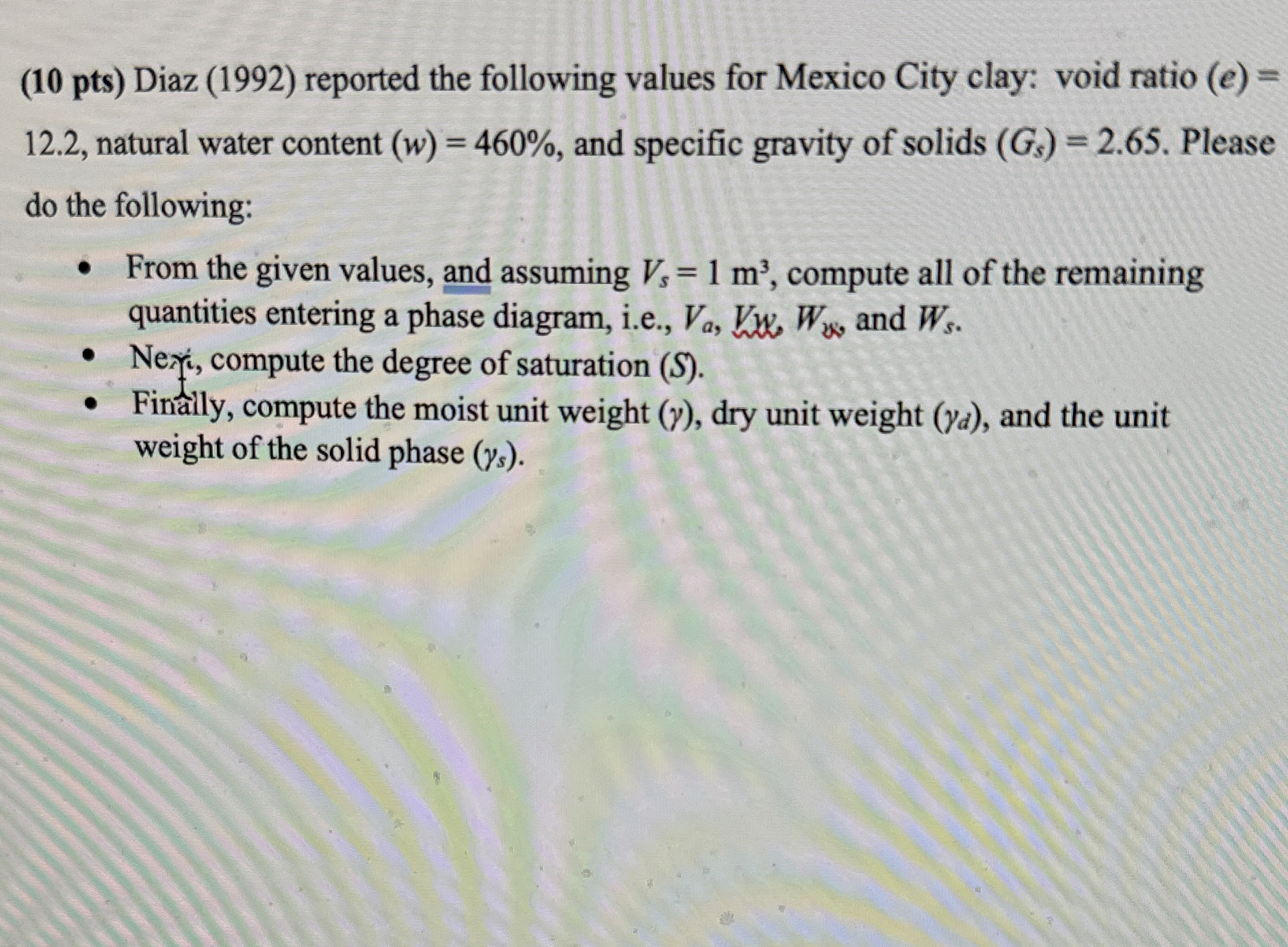 ( 1 0 pts ) Diaz ( 1 9 9 2 ) reported the