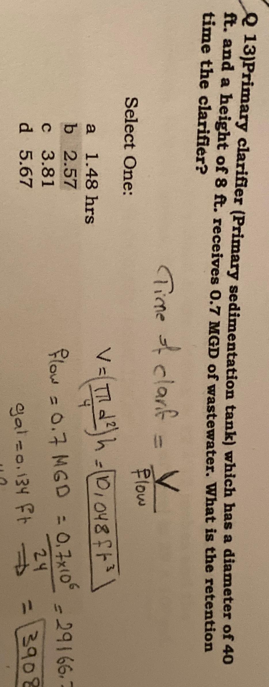 Q 1 3 ) Primary clarifier ( Primary sedimentation