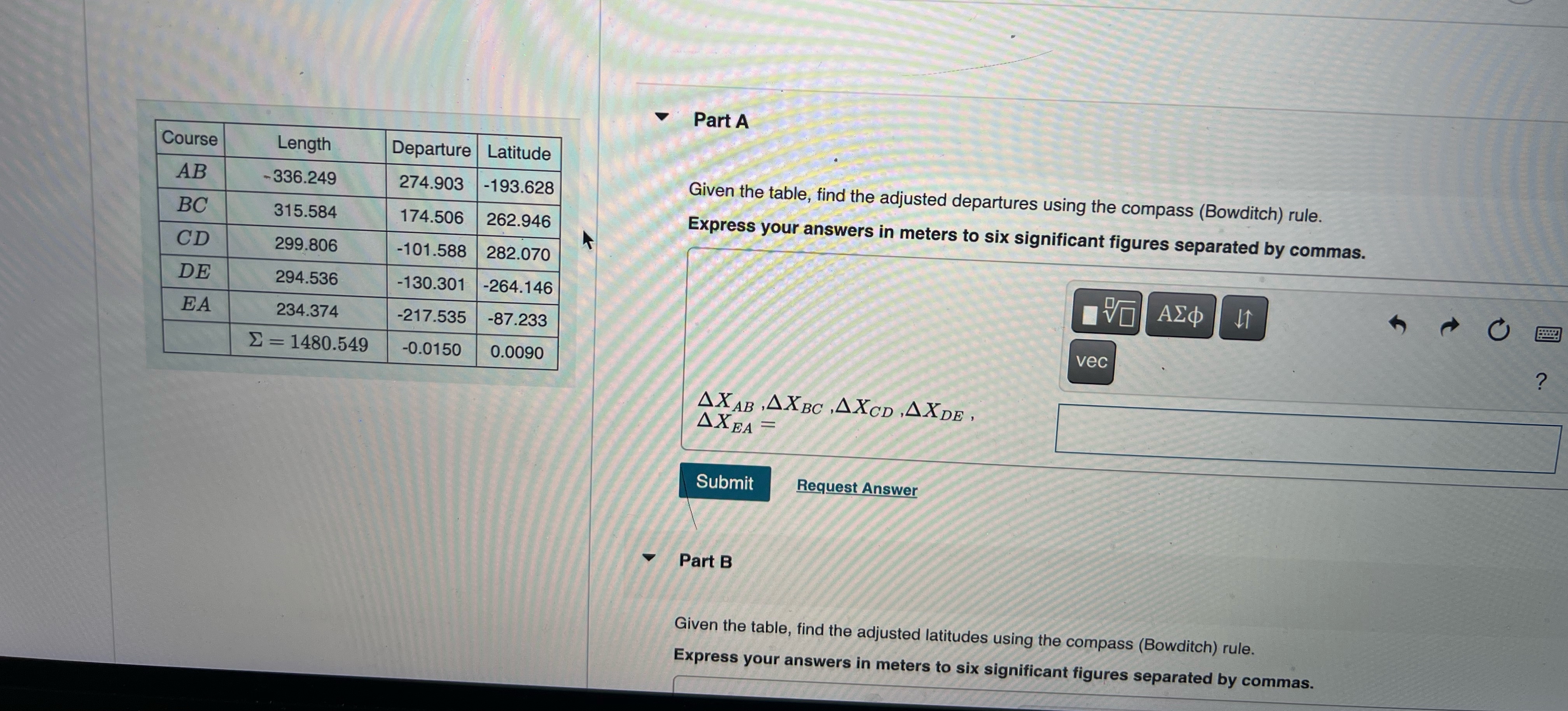 \ table [ [ Course , Length,Departure,Latitude ]