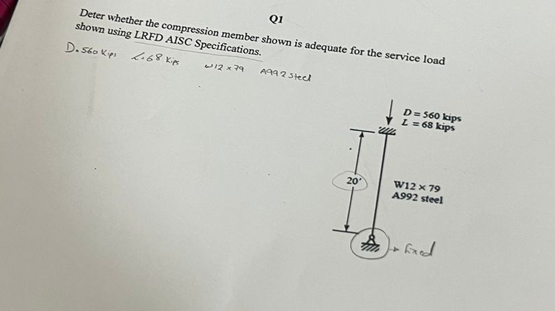 Q 1 Deter whether the compression member shown is