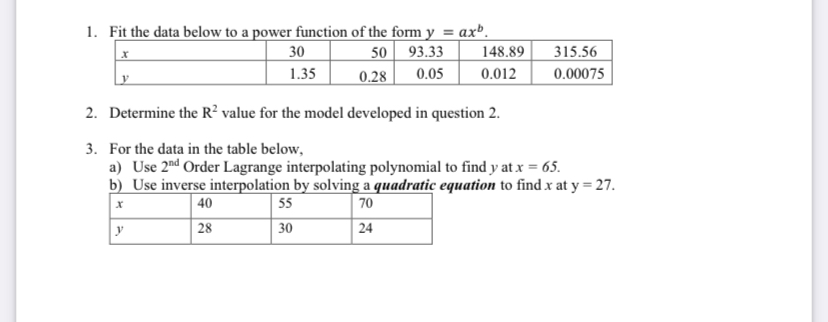 Fit the data below to a power function of the