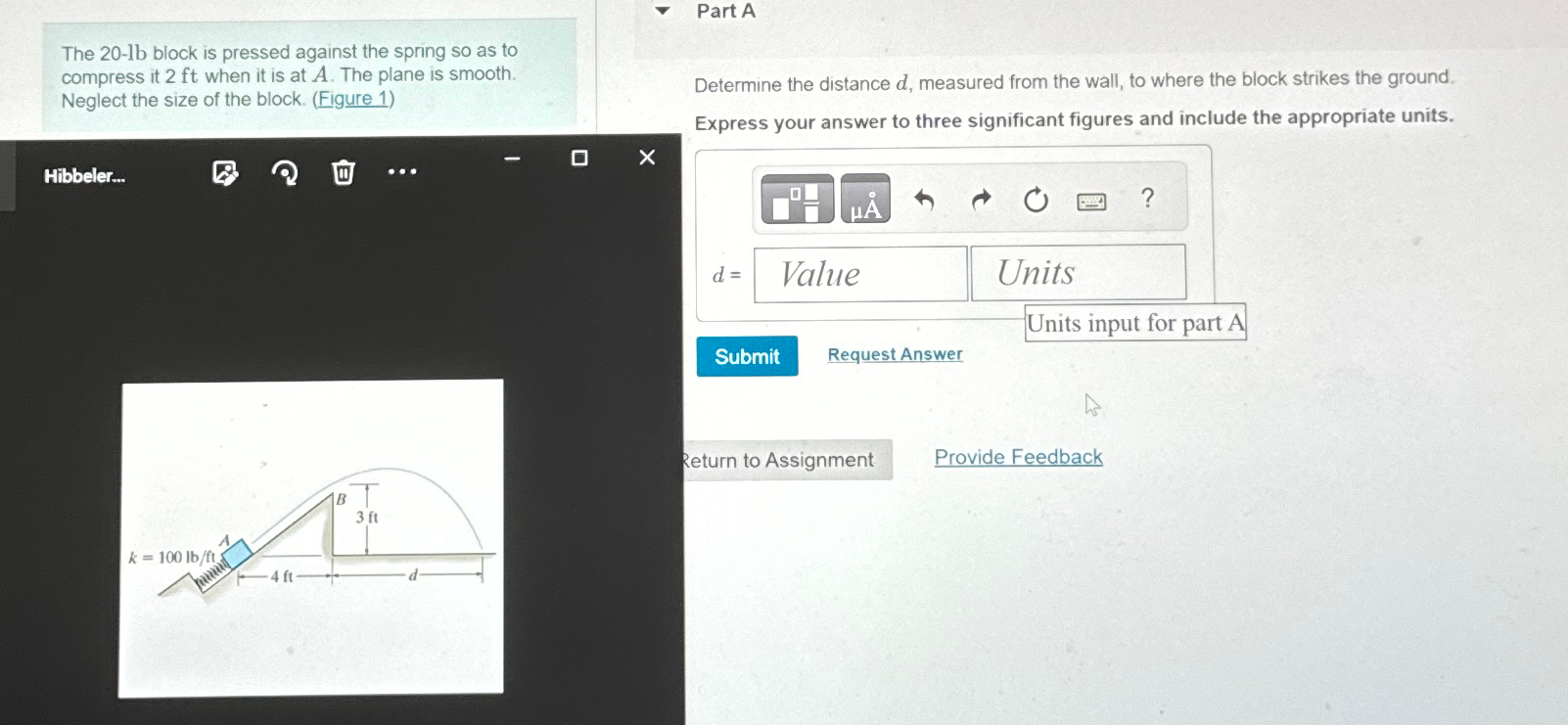 The 2 0 - lb block is pressed against the spring