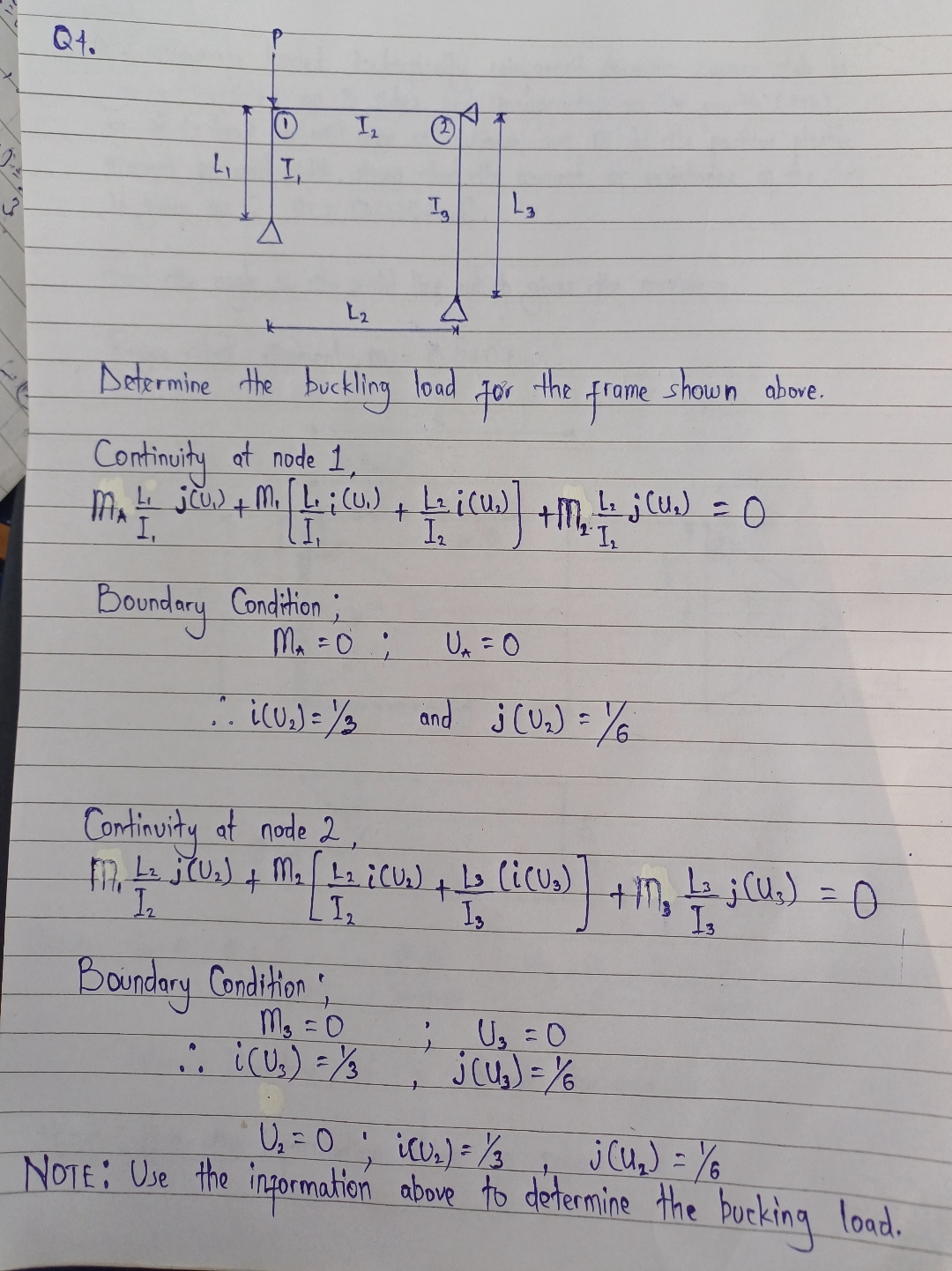 Q 4 . Determine the buckling load for the frame