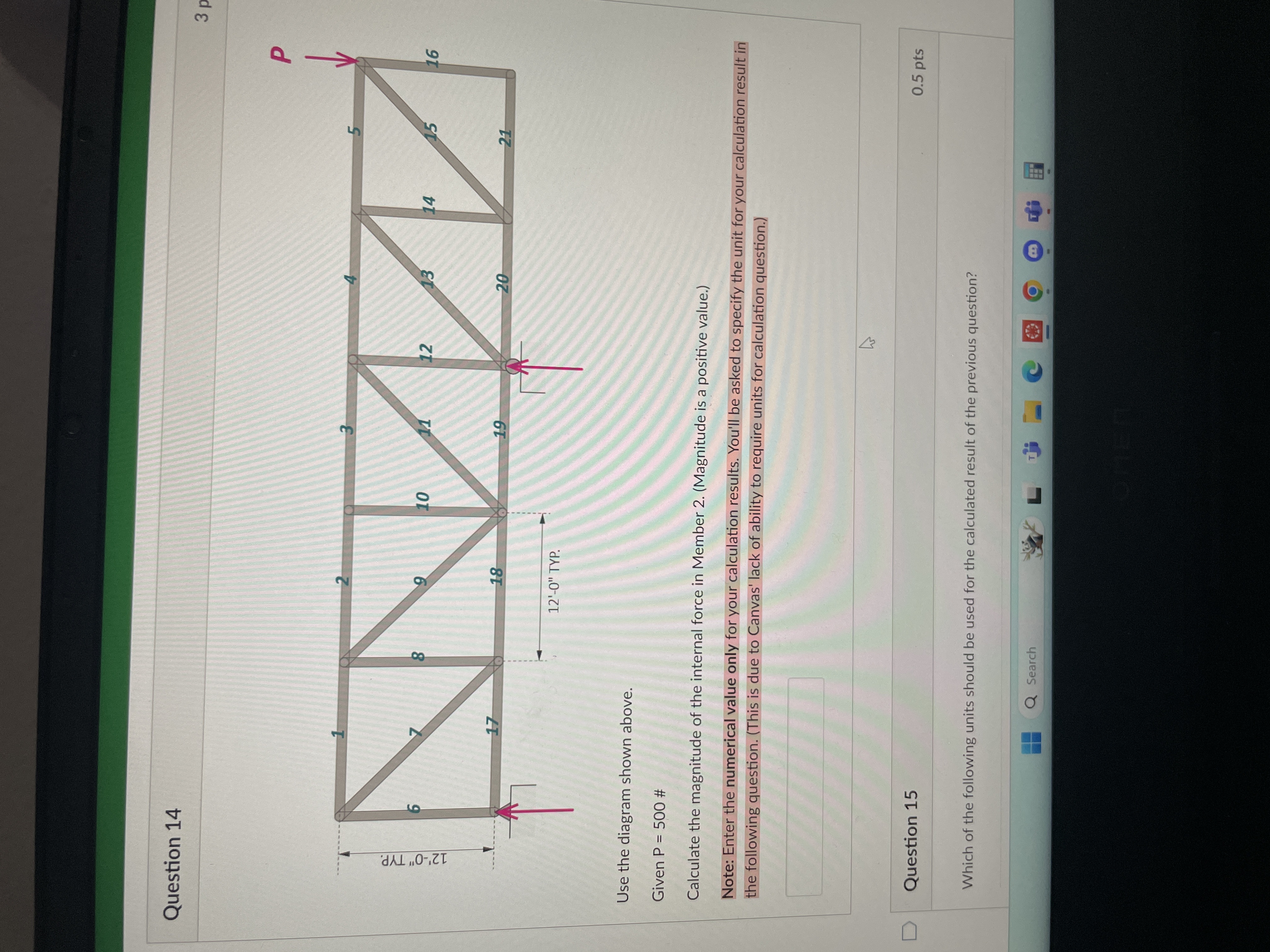 calculate the magnitude of the internal force in