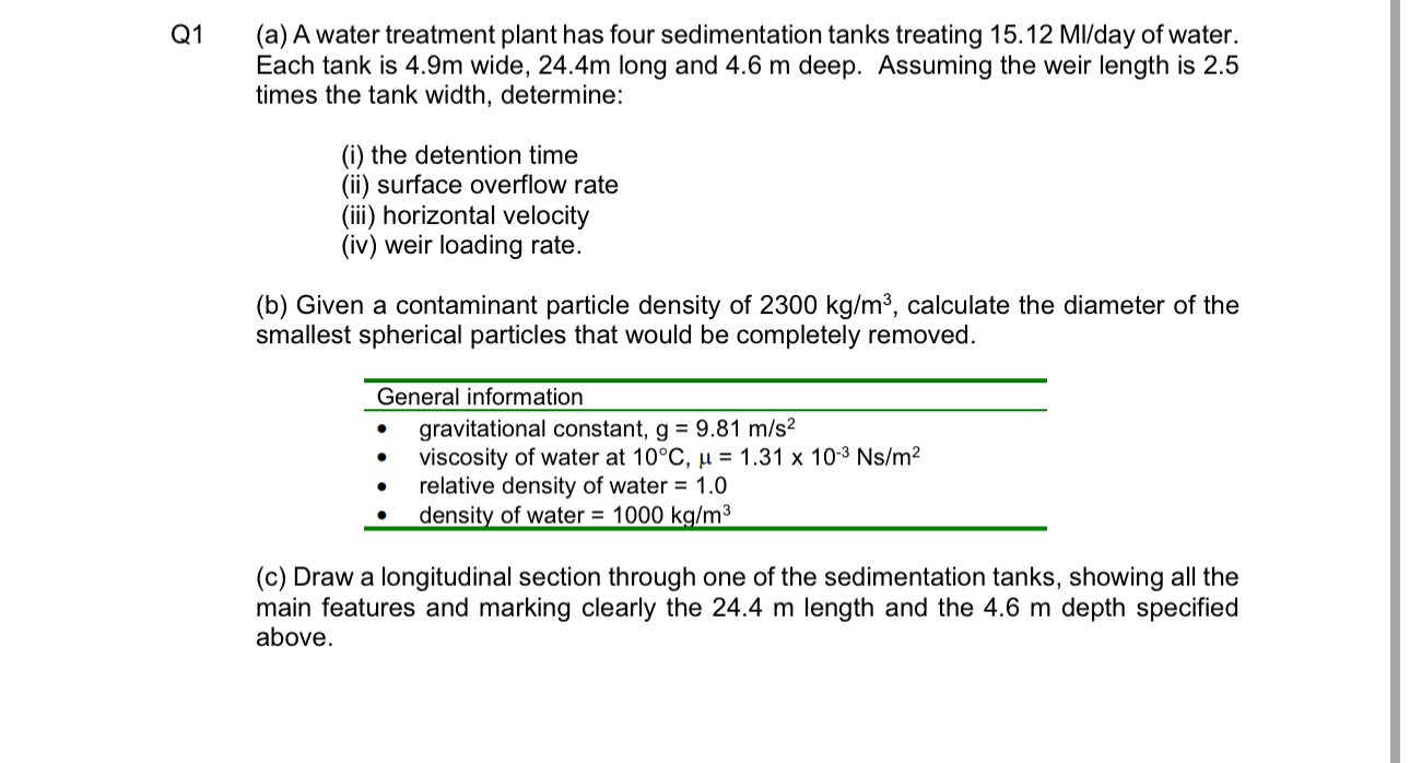 Q 1 ( a ) A water treatment plant has four
