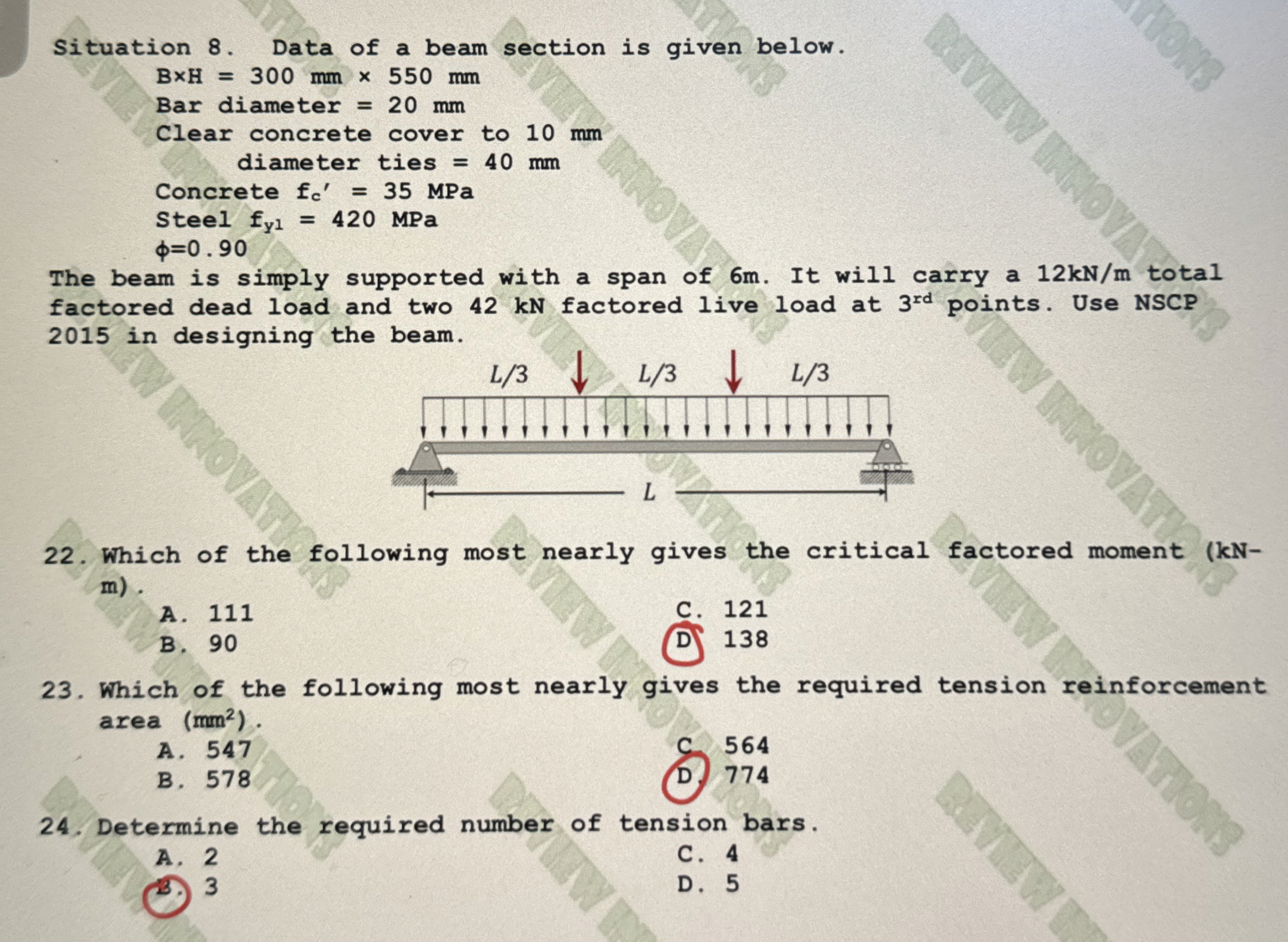 Situation 8 . Data of a beam section is given