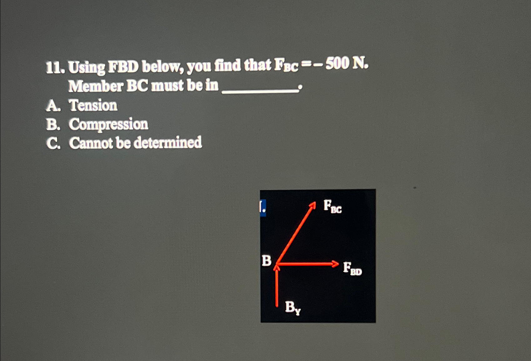 Using IBD below, you find that P B C = - 5 0 0 N