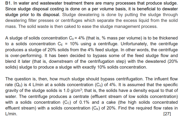 B 1 . In water and wastewater treatment there are