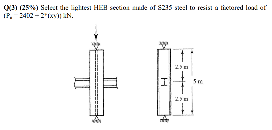 Q ( 3 ) ( 2 5 % ) Select the lightest HEB section