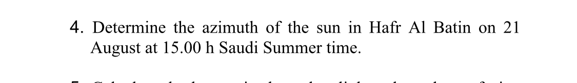 Determine the azimuth of the sun in Hafr Al Batin