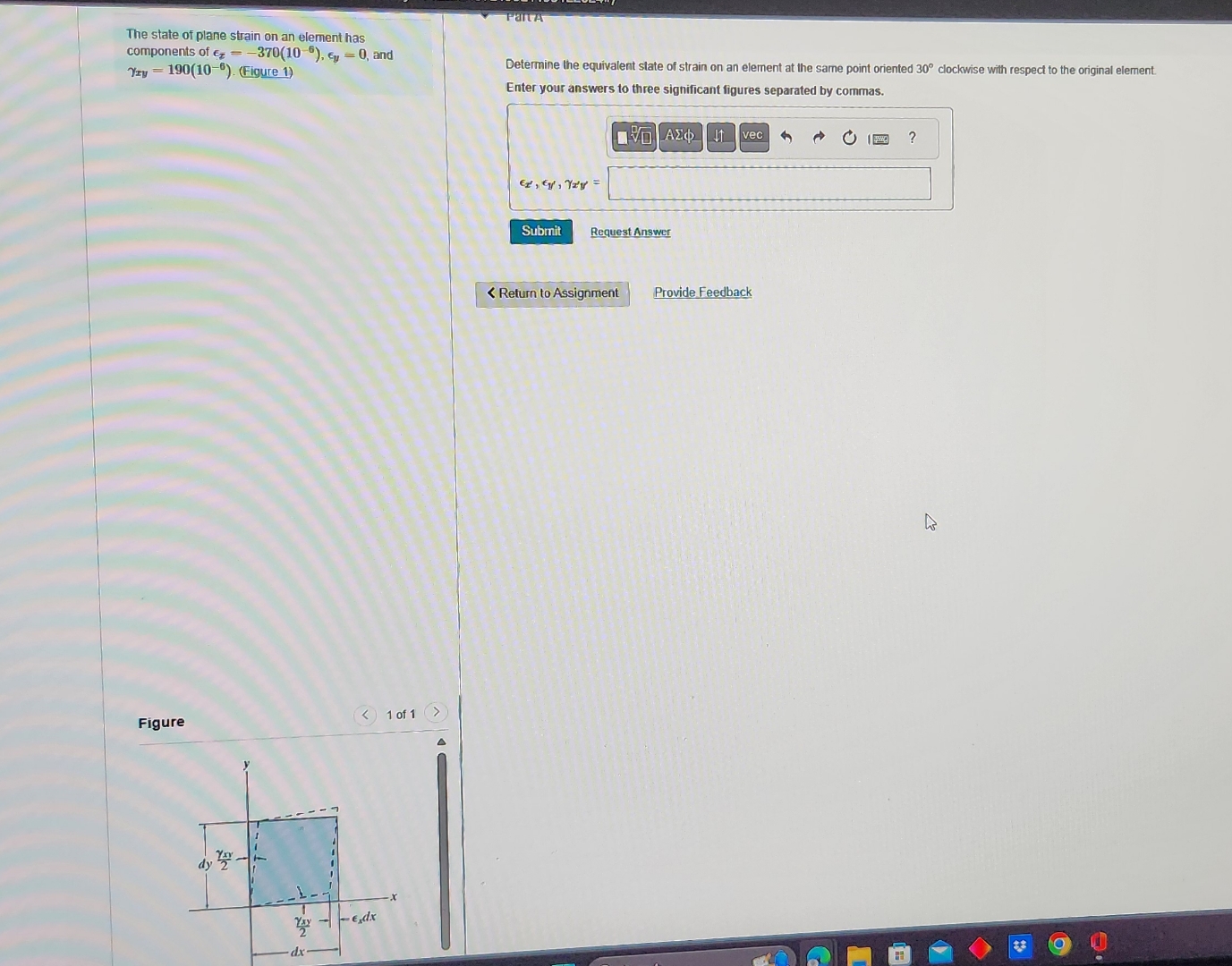 The state of plane strain on an element has