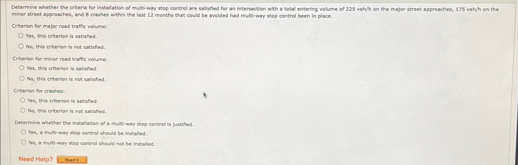 minor street approaches, and 8 crashes within the