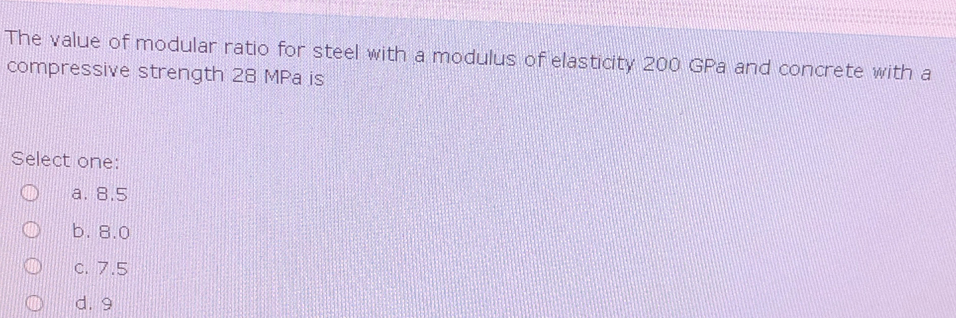 The value of modular ratio for steel with a