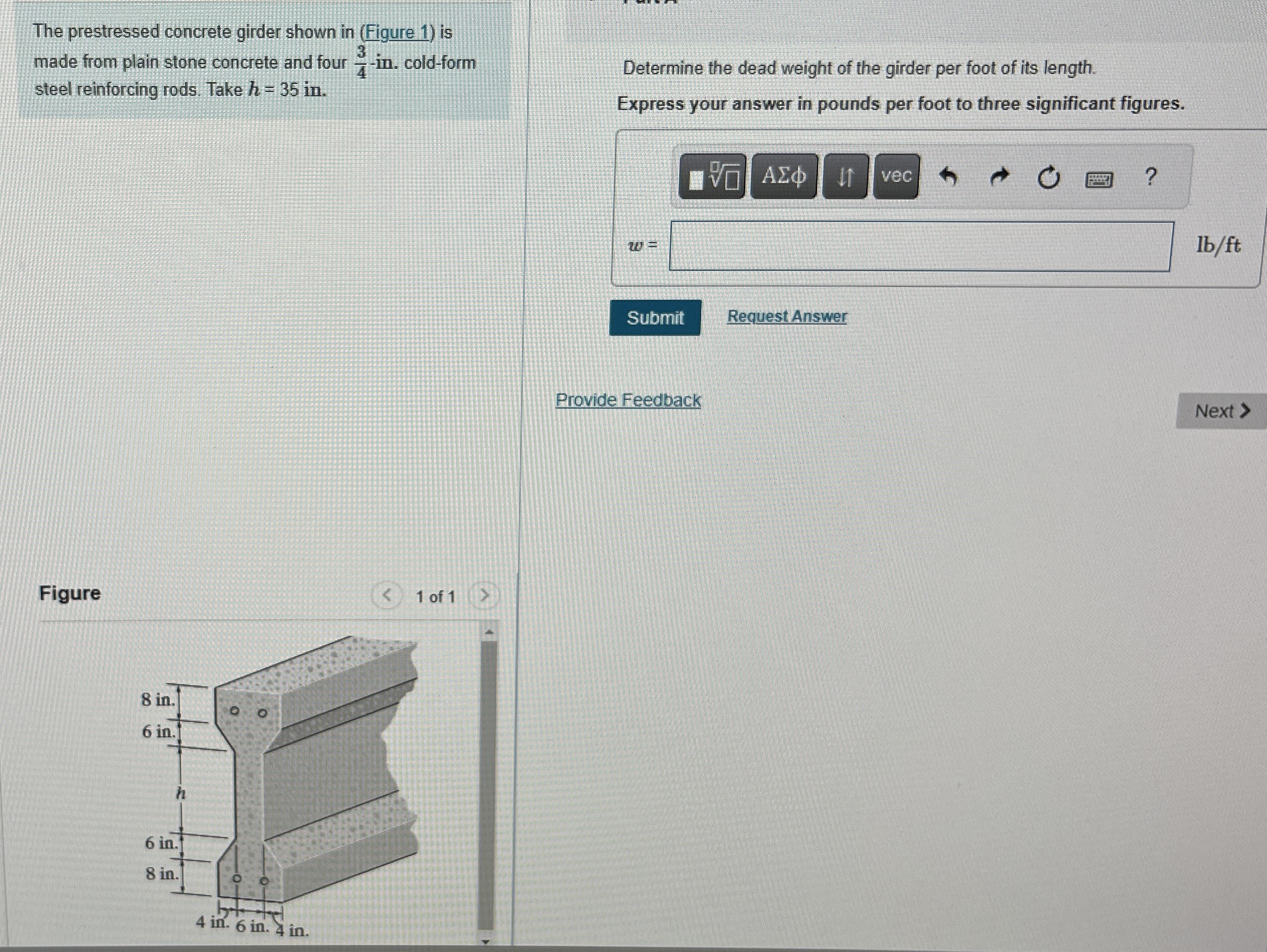 The prestressed concrete girder shown in ( Figure