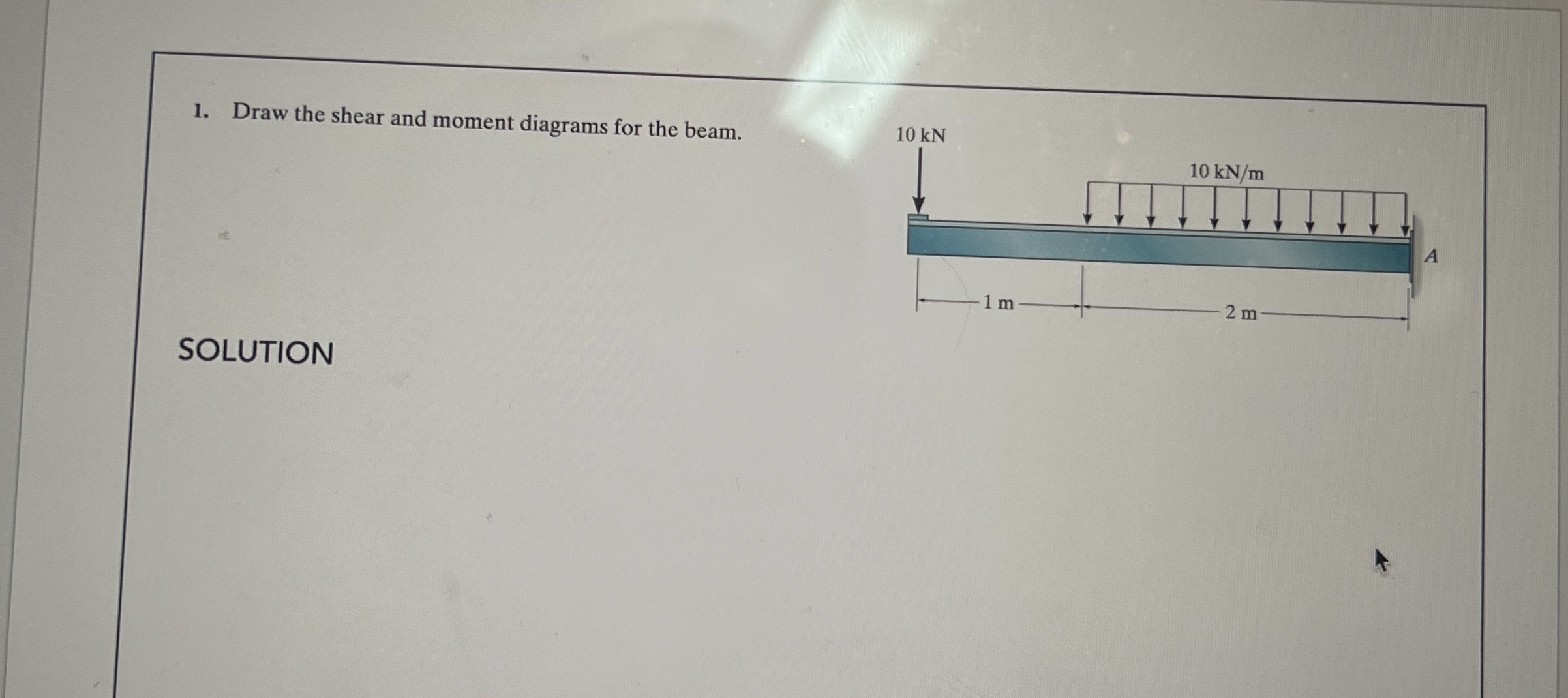 Draw the shear and moment diagrams for the beam.