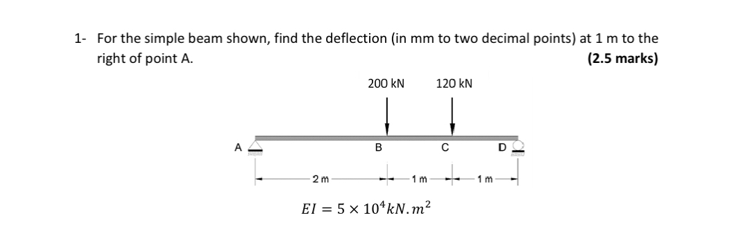 1 - For the simple beam shown, find the